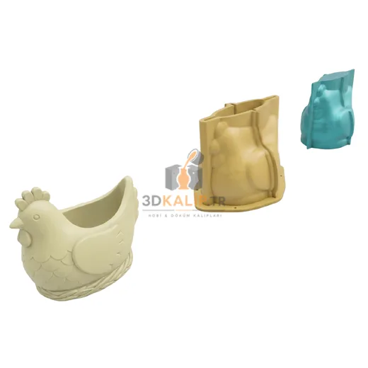 Tavuk Şekilli Saksı ve Mum Kalıbı - 3D Silikon Beton Kalıbı - 3D Silikon Kalıplar - ana kalıp ürün görseli