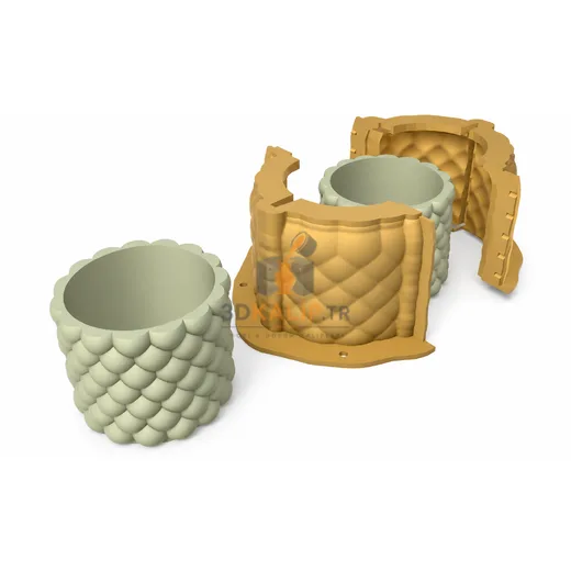 Dekoratif Balık Pulu Saksı Silikon Kalıbı - 3D Silikon Kalıplar - ana kalıp ürün görseli